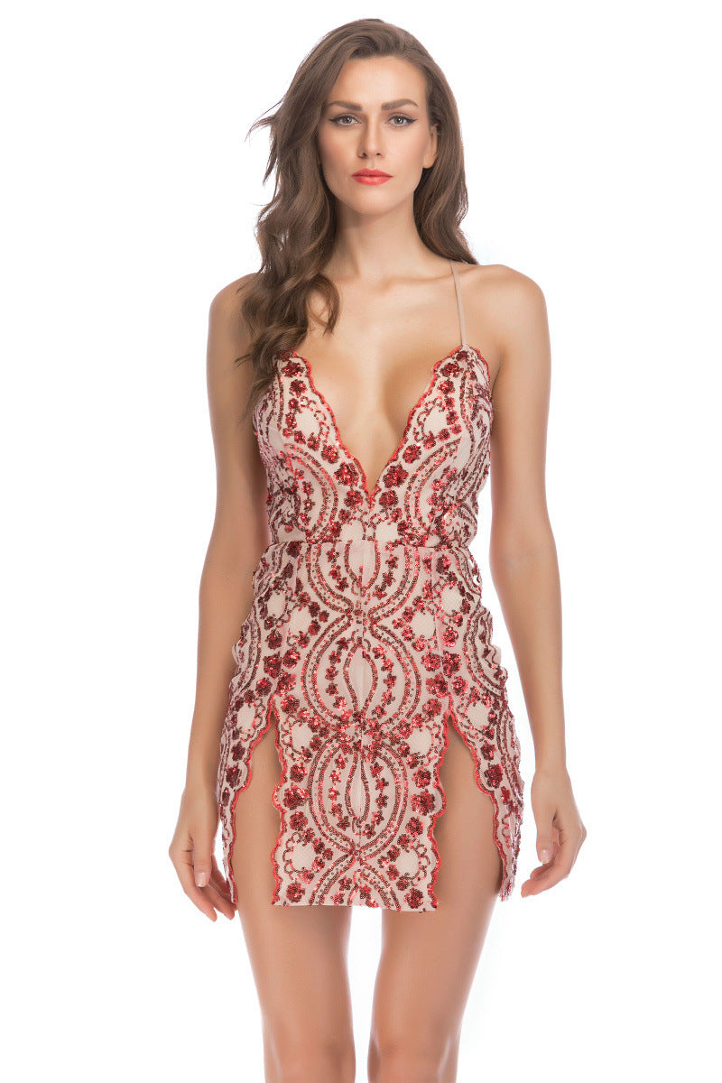 Women's Nightclub Dress Sexy Strap Backless Sequins Dresses