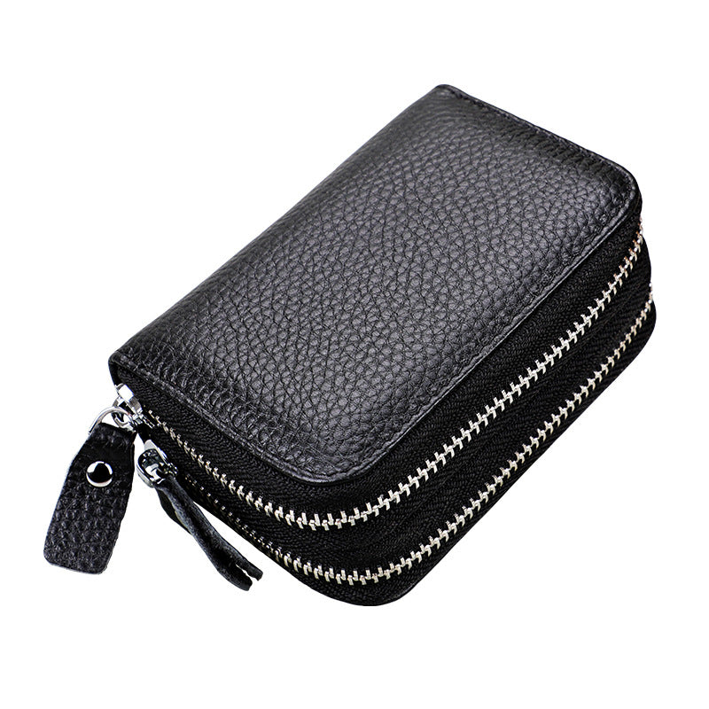 Women's Genuine Leather Expanding Korean Double Zipper Card Holder
