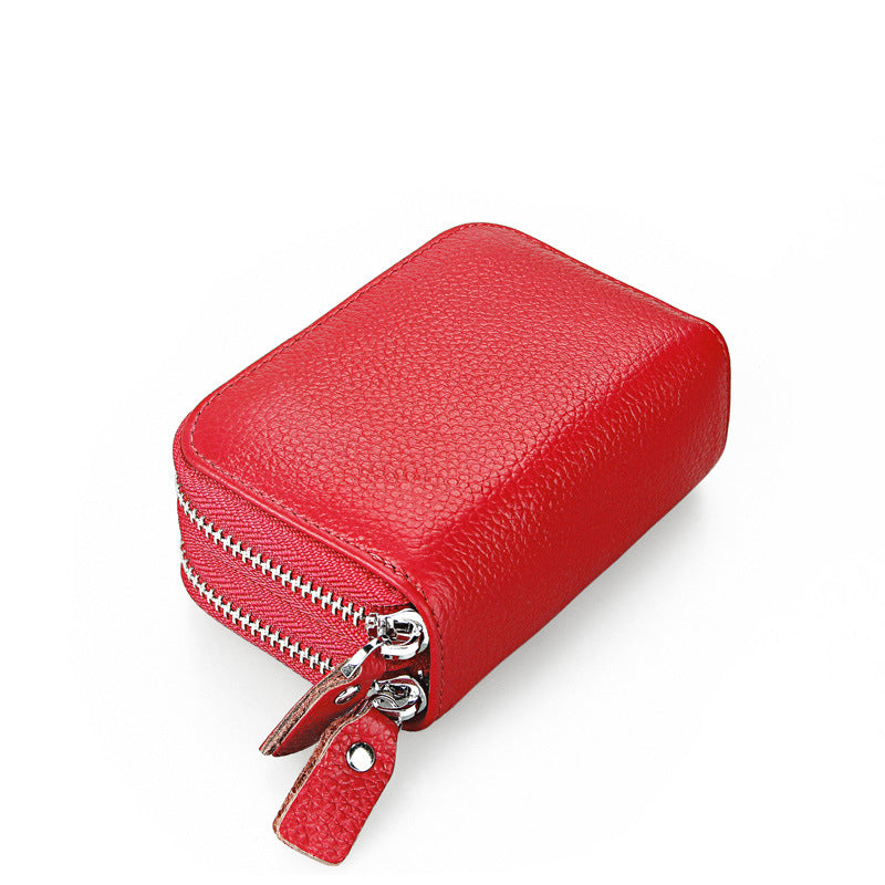 Women's Genuine Leather Expanding Korean Double Zipper Card Holder