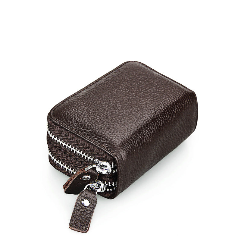 Women's Genuine Leather Expanding Korean Double Zipper Card Holder