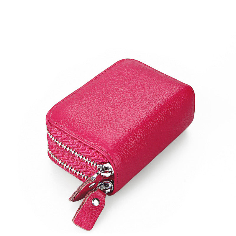 Women's Genuine Leather Expanding Korean Double Zipper Card Holder