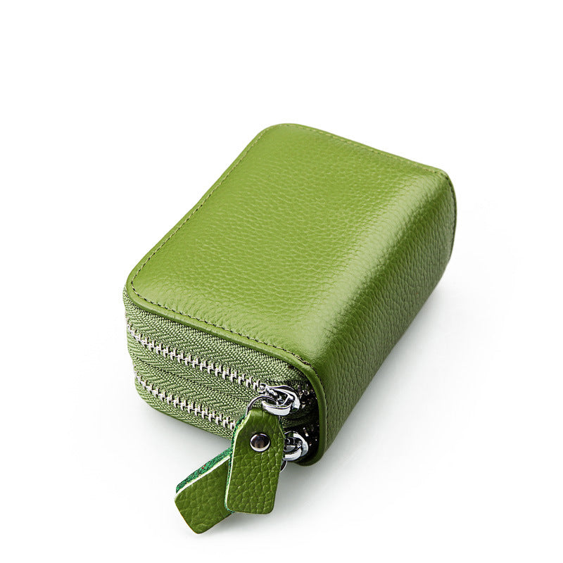 Women's Genuine Leather Expanding Korean Double Zipper Card Holder