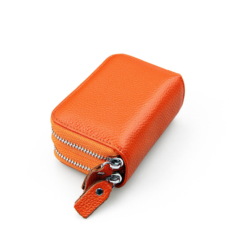 Women's Genuine Leather Expanding Korean Double Zipper Card Holder