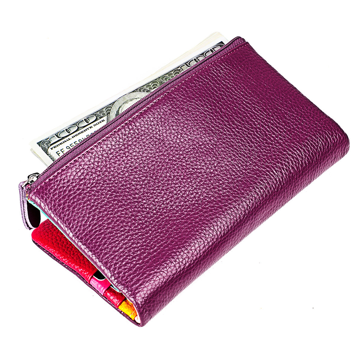 Women's Colorful Mini Long Zipper Leather Billfold Ladies Wallets