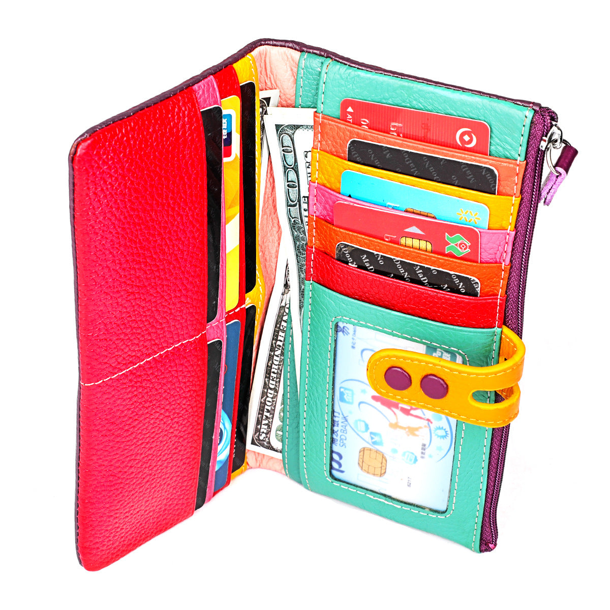 Women's Colorful Mini Long Zipper Leather Billfold Ladies Wallets