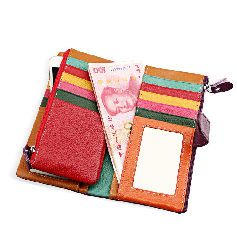 Women's Cowhide Long Multifunctional Multiple Slots Ladies Wallets