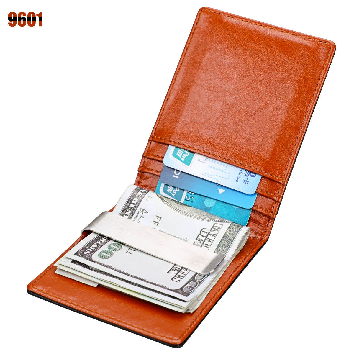 Genuine Leather Dollar Compact Mini Gold Card Holder