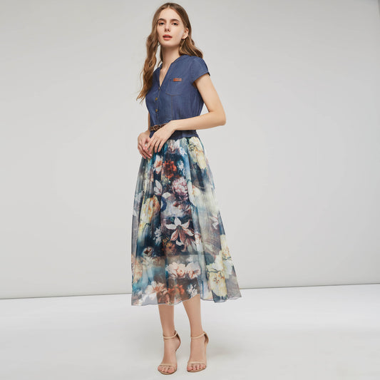 Women's Denim Printed Dress Summer Slim Fit Dresses