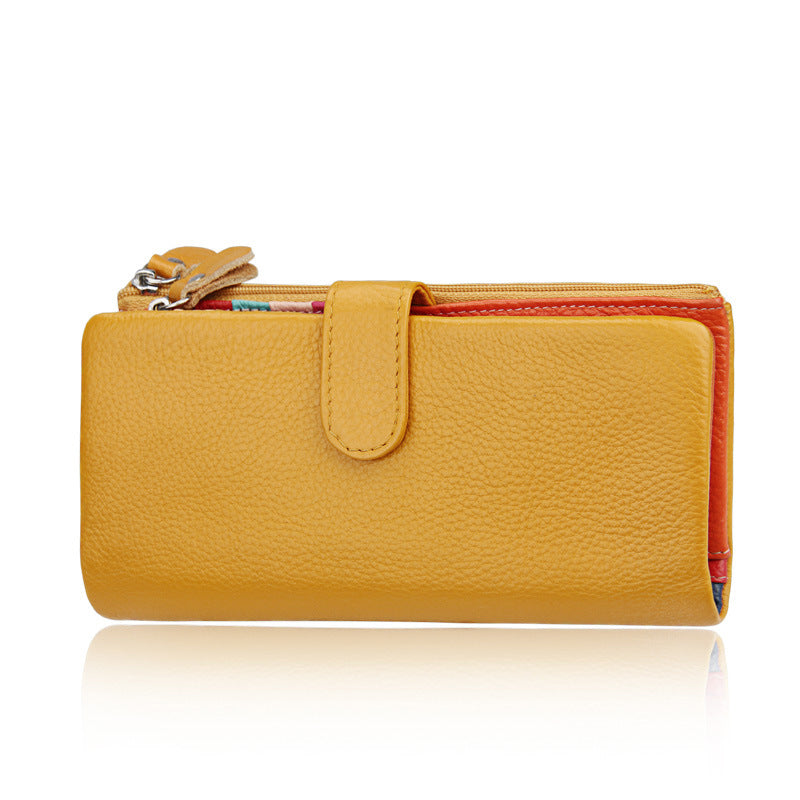 Women's Cowhide Long Multifunctional Multiple Slots Ladies Wallets