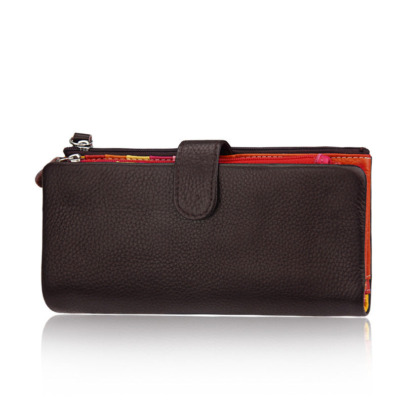 Women's Cowhide Long Multifunctional Multiple Slots Ladies Wallets