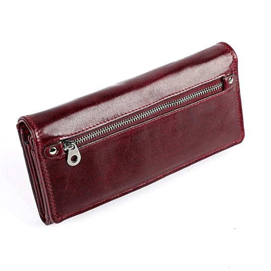 Women's Long Leather Retro First Layer Cowhide Ladies Wallets