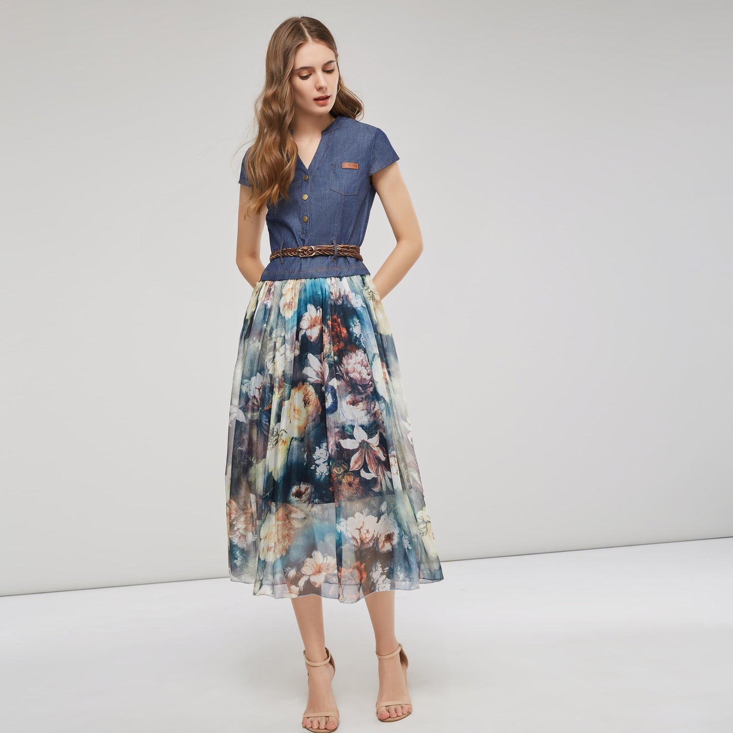 Women's Denim Printed Dress Summer Slim Fit Dresses