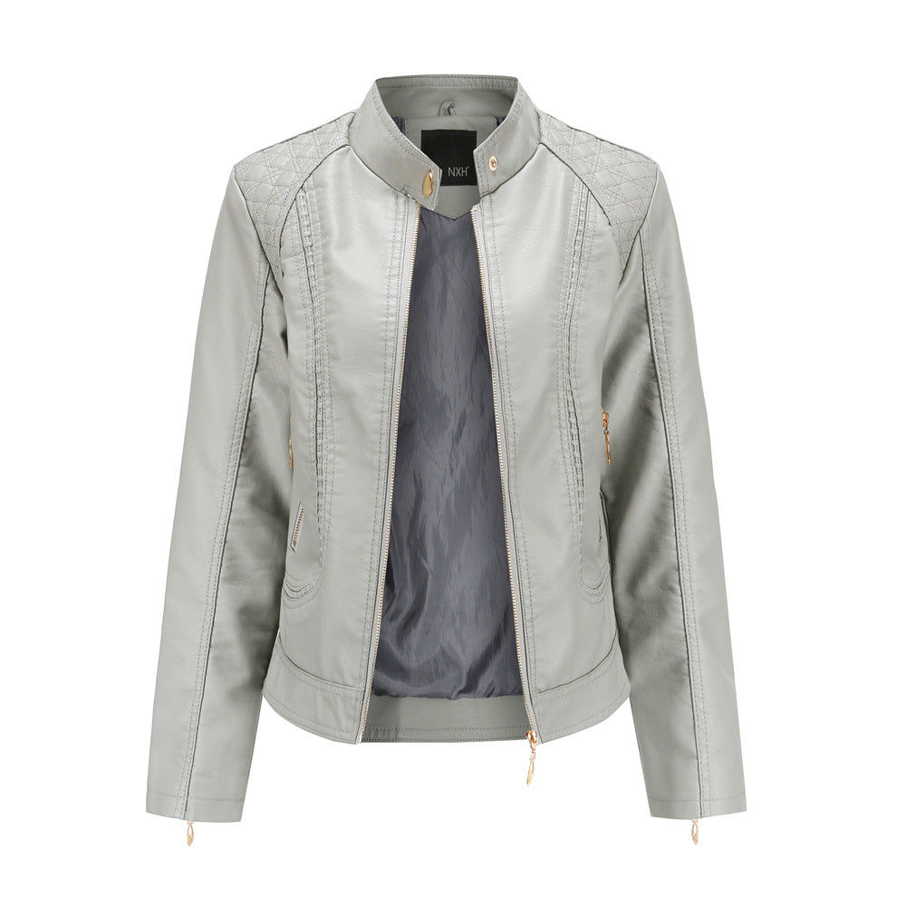 Women's Durable Leather Temperament Stand Collar Jackets