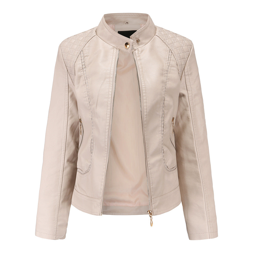 Women's Durable Leather Temperament Stand Collar Jackets