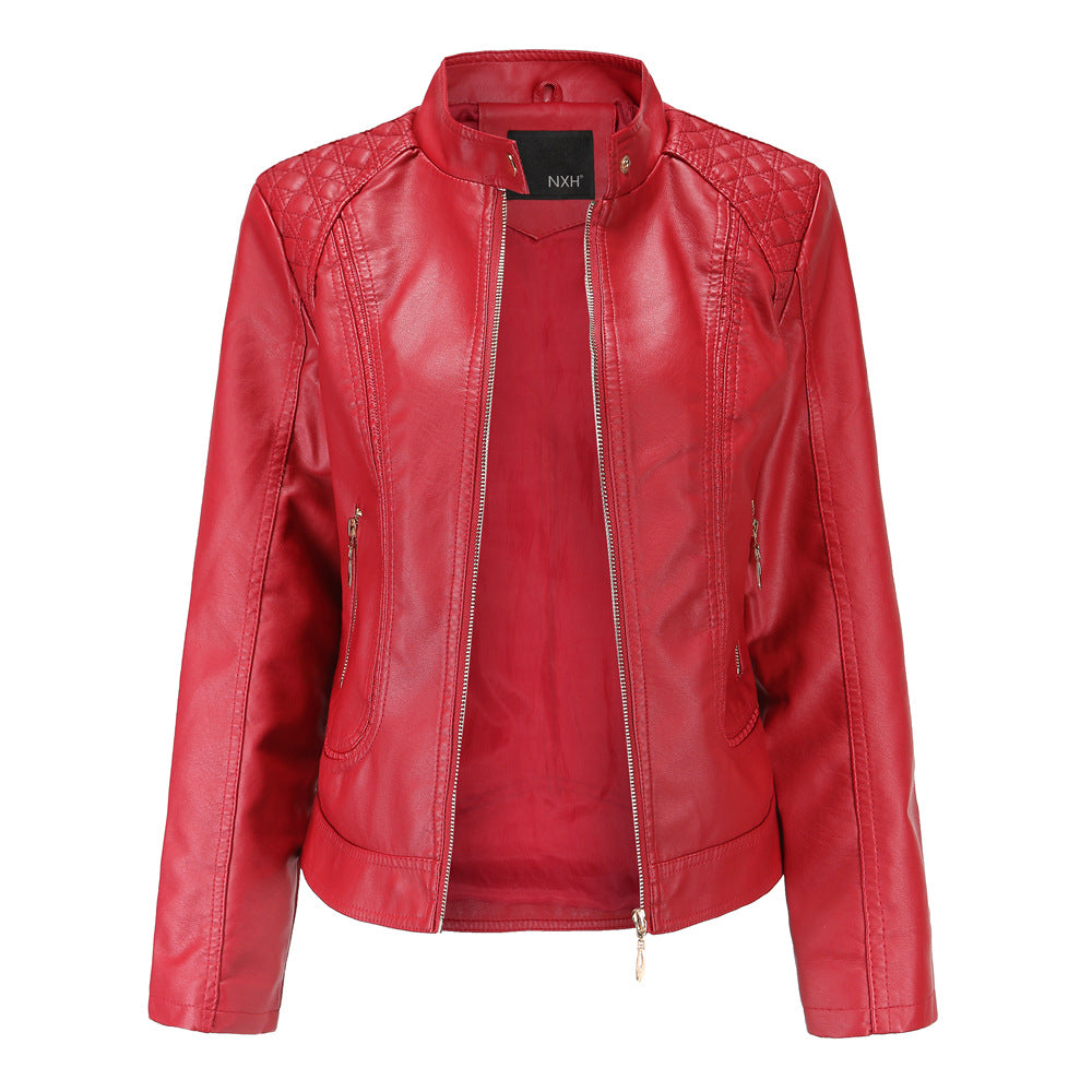 Women's Durable Leather Temperament Stand Collar Jackets