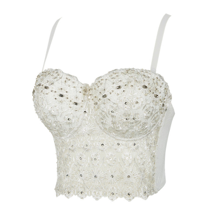 Strap Bra One-piece Embroidery Light Diamond Tops