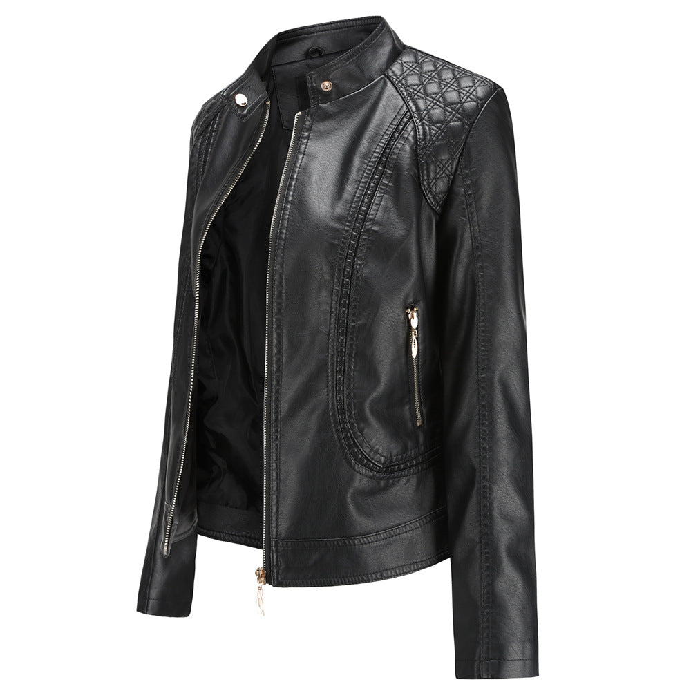 Women's Durable Leather Temperament Stand Collar Jackets