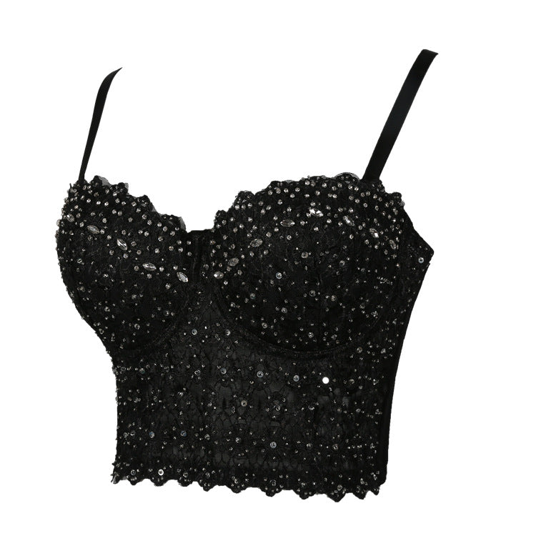 Strap Bra One-piece Embroidery Light Diamond Tops