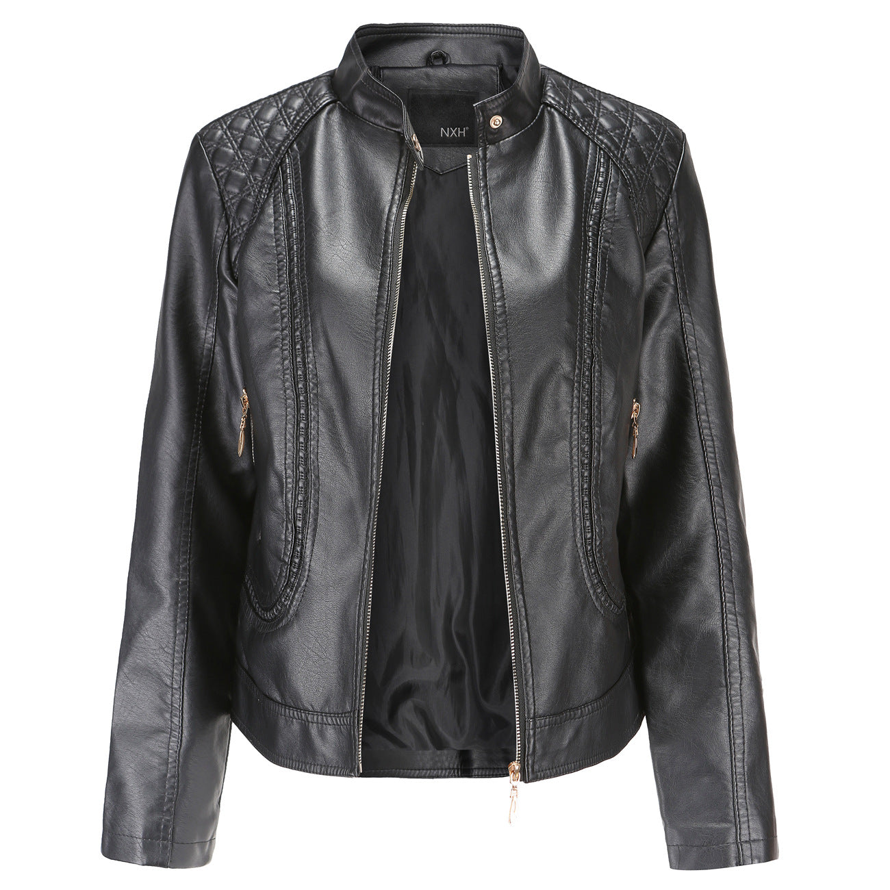 Women's Durable Leather Temperament Stand Collar Jackets