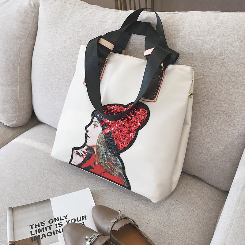 Women's Korean Short-distance Cartoon Sequins Trip Large Travel Bags