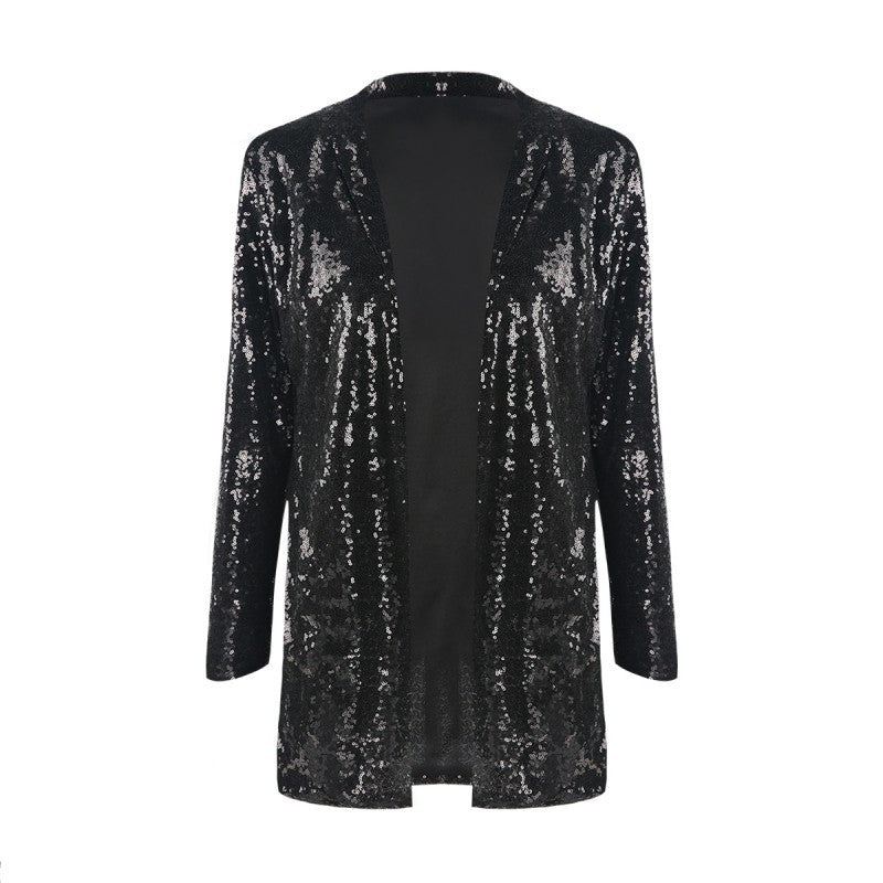 Women's Performance Dress Golden Sequined Nightclub Wear Without Buckle Blazers
