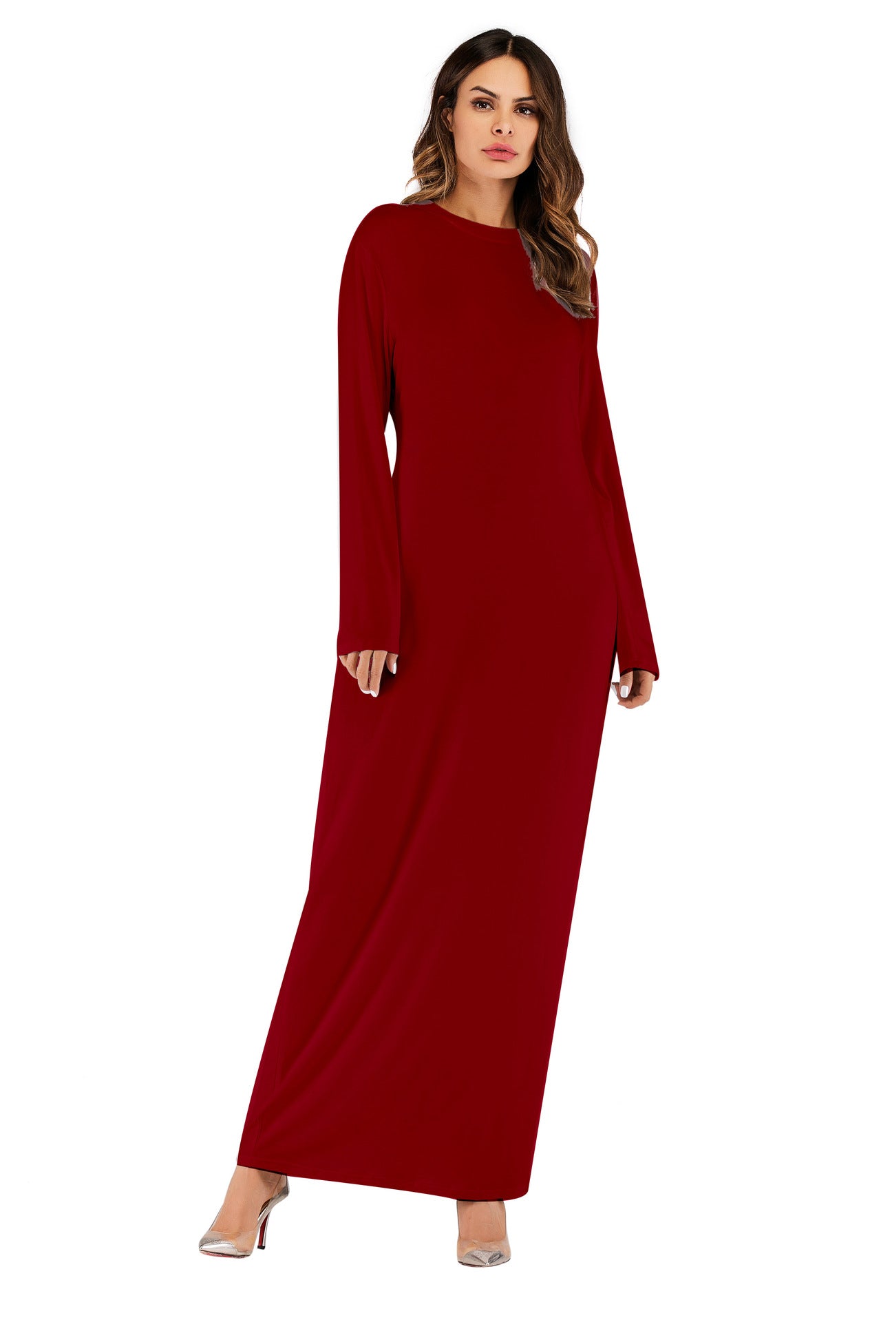 Women's Large Solid Color Modal Cotton Long-sleeved Dresses
