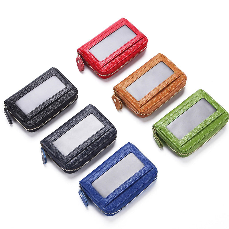 Women's & Men's & Genuine Leather Swiping Expanding Card Holder