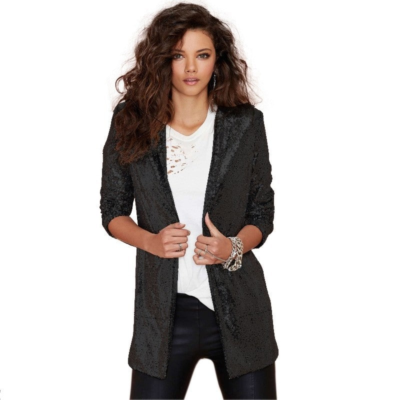 Women's Performance Dress Golden Sequined Nightclub Wear Without Buckle Blazers