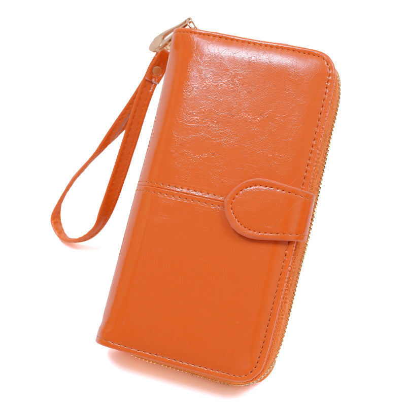 Women's Oily Leather Retro Oil Wax Skin Mobile Long Ladies Wallets