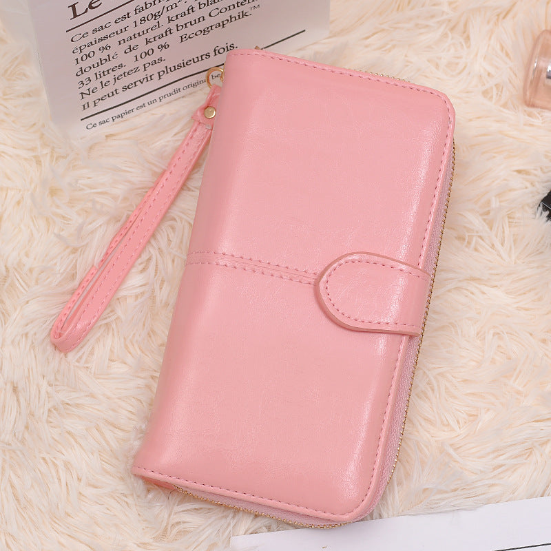 Women's Oily Leather Retro Oil Wax Skin Mobile Long Ladies Wallets