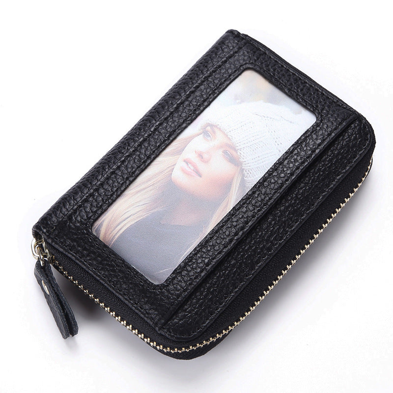 Women's & Men's & Genuine Leather Swiping Expanding Card Holder
