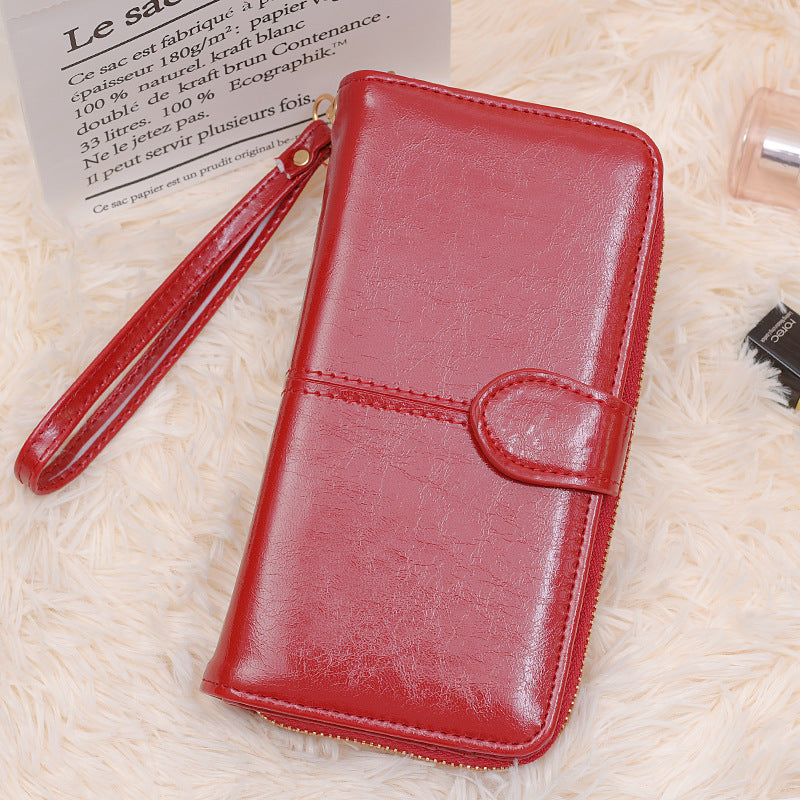 Women's Oily Leather Retro Oil Wax Skin Mobile Long Ladies Wallets
