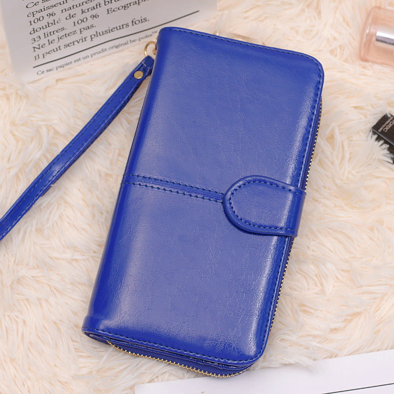 Women's Oily Leather Retro Oil Wax Skin Mobile Long Ladies Wallets