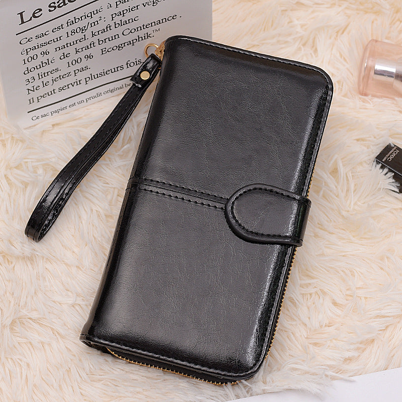Women's Oily Leather Retro Oil Wax Skin Mobile Long Ladies Wallets