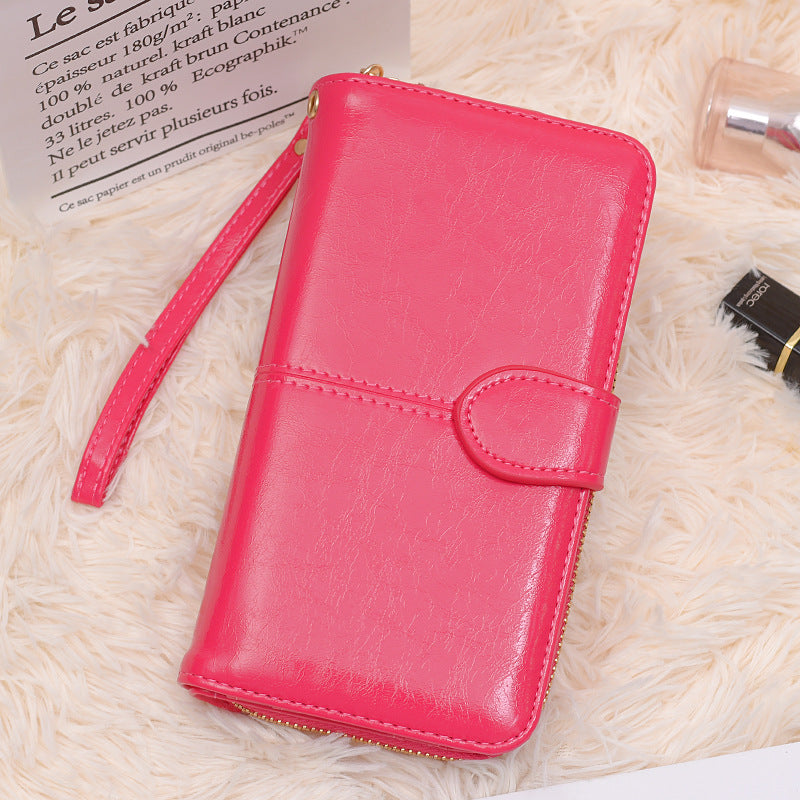 Women's Oily Leather Retro Oil Wax Skin Mobile Long Ladies Wallets