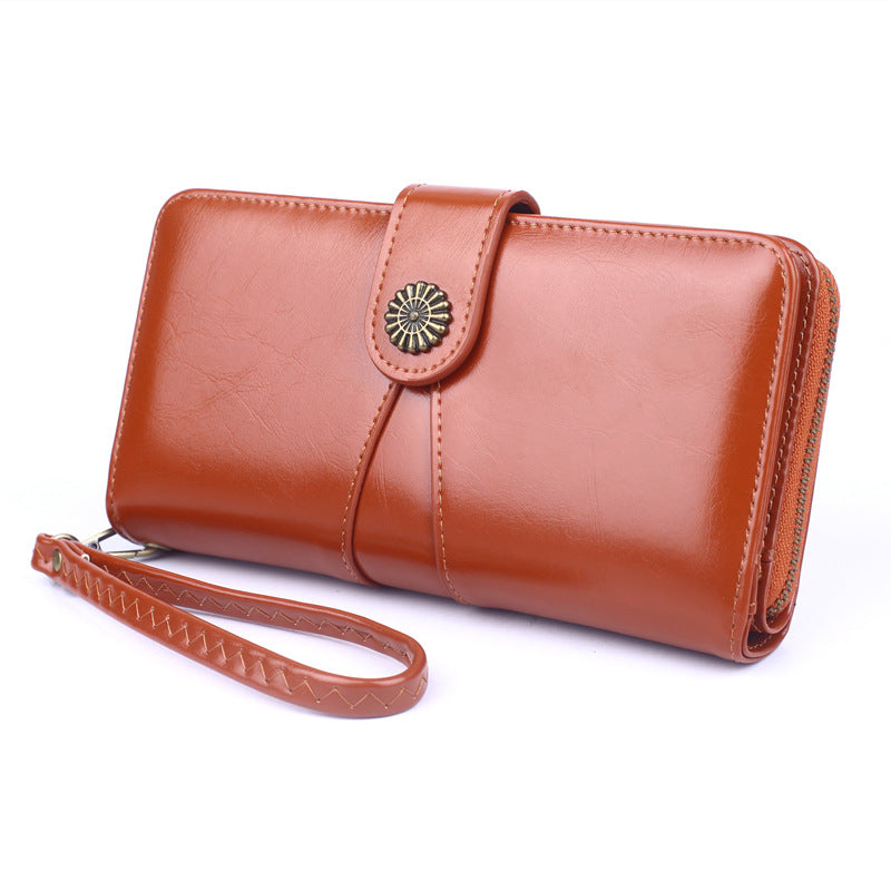 Women's Fashion Mobile Long Oil Leather Large Ladies Wallets