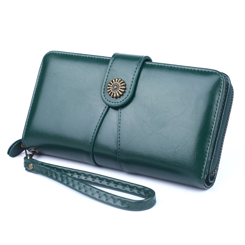 Women's Fashion Mobile Long Oil Leather Large Ladies Wallets