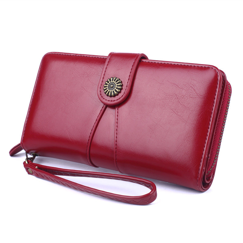 Women's Fashion Mobile Long Oil Leather Large Ladies Wallets
