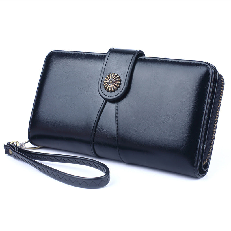Women's Fashion Mobile Long Oil Leather Large Ladies Wallets