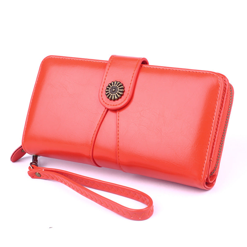 Women's Fashion Mobile Long Oil Leather Large Ladies Wallets