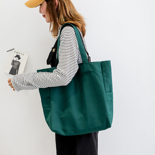 Women's Korean Style Solid Color Large Capacity Artistic Shoulder Bags