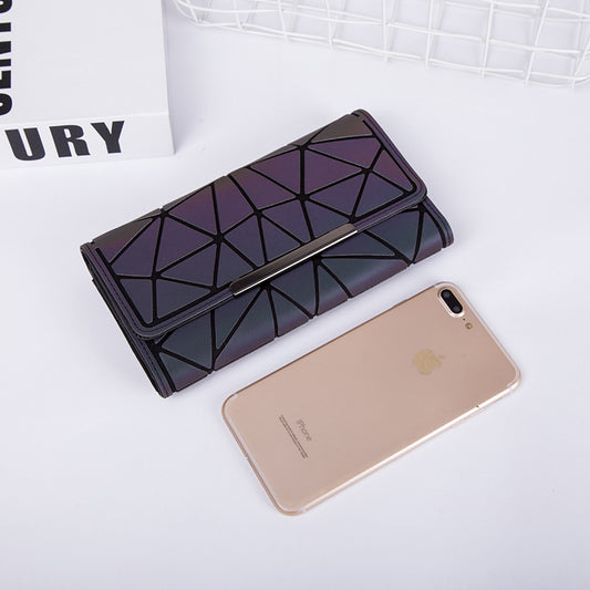 Women's Geometric Luminous Long Rhombus Large Colorful Ladies Wallets