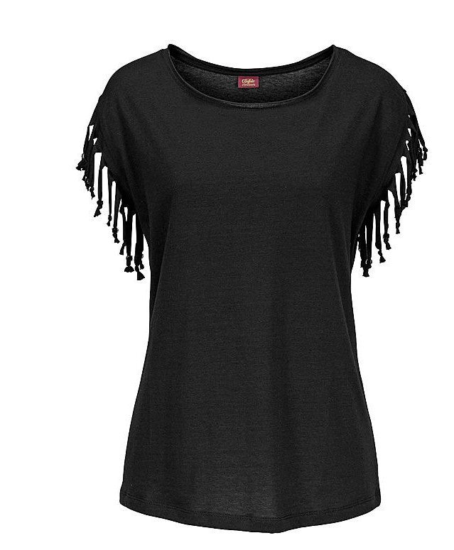 Women's Round Neck Sleeve Tassel Knotted Women's T-shirt