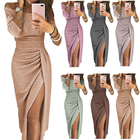 Pretty Women's Sheath Slit Shiny Dinner Dress