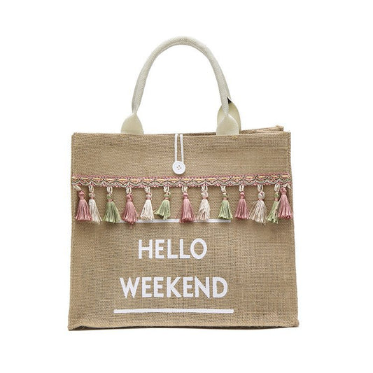 Women's Portable Linen Large Capacity Korean Style Shoulder Bags