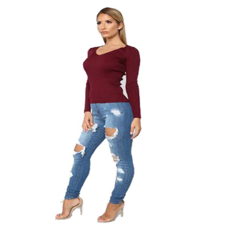 Women's High Waist Ripped Skinny Slimming Washed Women's Jeans