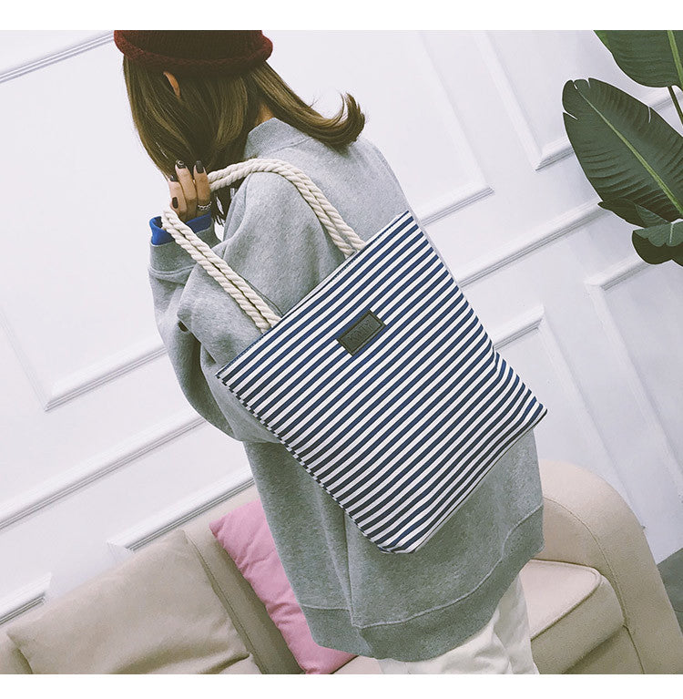 Women's Canvas Single Striped Large Capacity Private Shoulder Bags