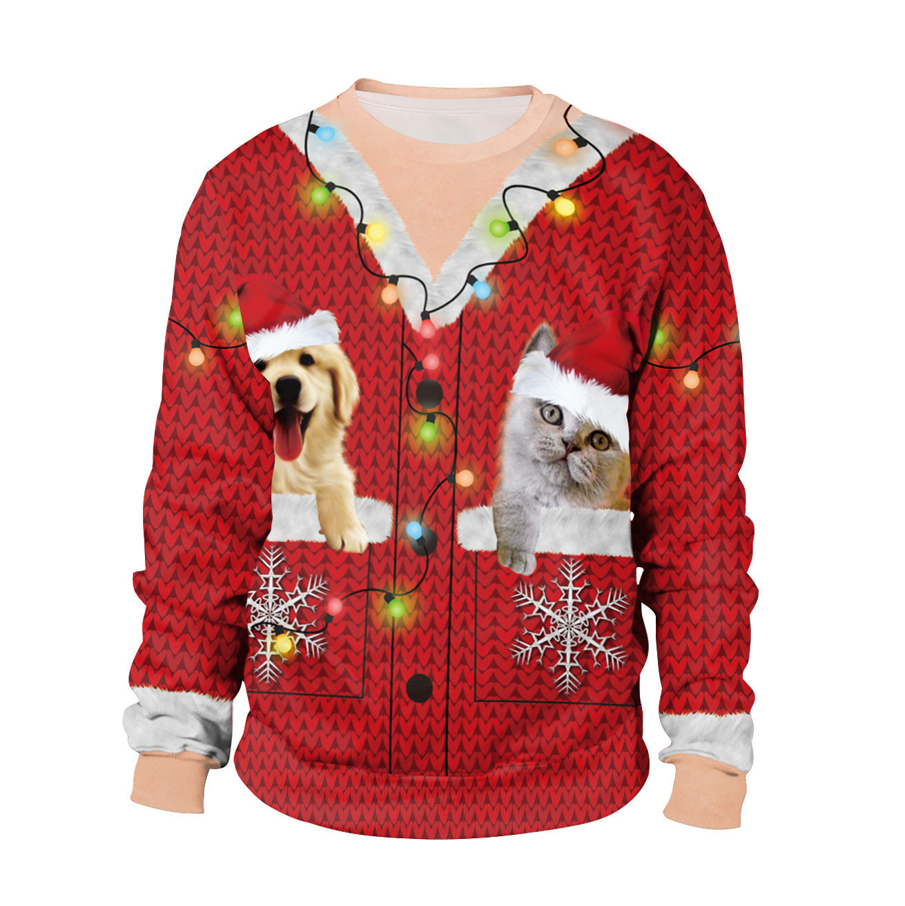 Party Digital Printed Round Neck Long Women's Sweater, Sweater