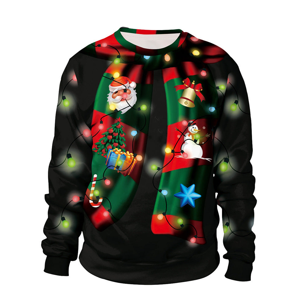 Party Digital Printed Round Neck Long Women's Sweater, Sweater