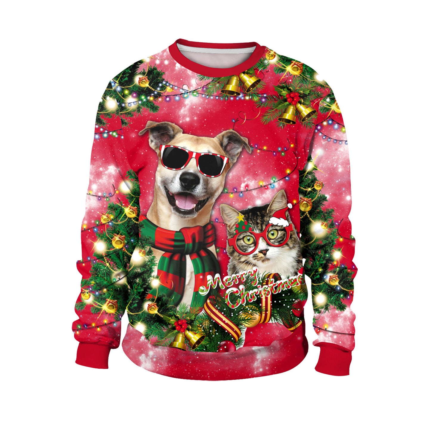 Party Digital Printed Round Neck Long Women's Sweater, Sweater